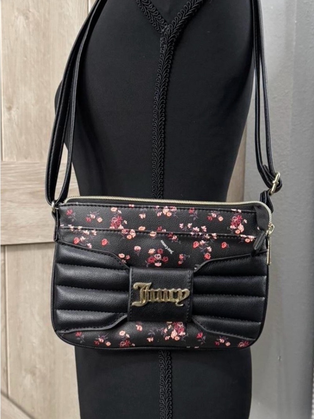 Juicy Couture Black Floral Crossbody Bag